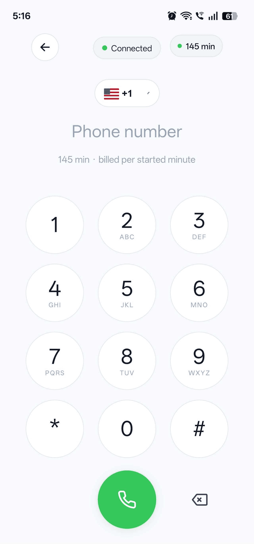 Talk & Text Hub dialer keypad for virtual calling